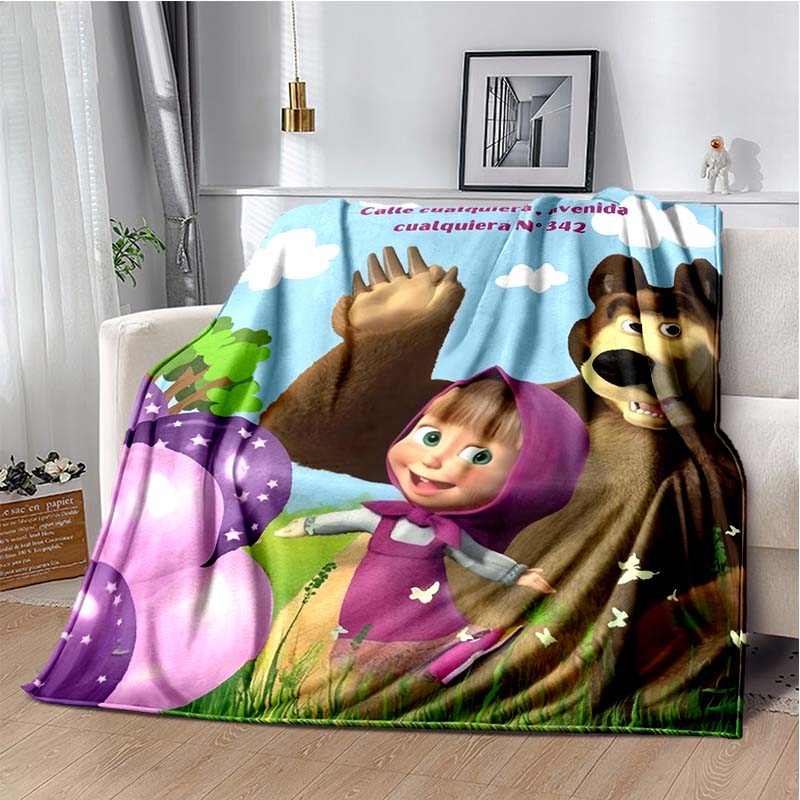 

Girl and Bear on Purple Background Print Flannel Blanket, Kids Cartoon Throw Blanket 80cm x 120cm