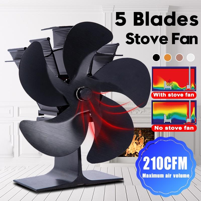 5 Blades Automatic Heat Powered Stove Fan Black/bronze/gold/silver Wood Burner Quiet Energy Saving Home Efficient Heat Eco Fireplace Fan