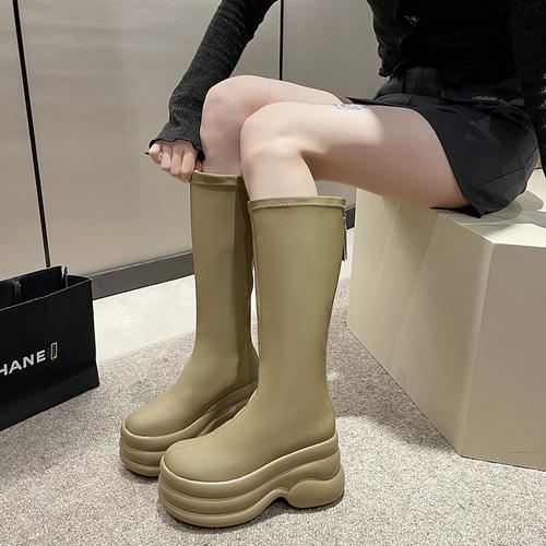 мода Новые Зимние Женские Длинные Сапоги-носки 8 см Высокая Платформа Каблук Женские — фото 8