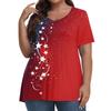 Women's Fashion Casual V-Neck Pullover Short Sleeve Large Size Printed T-Shirt Top