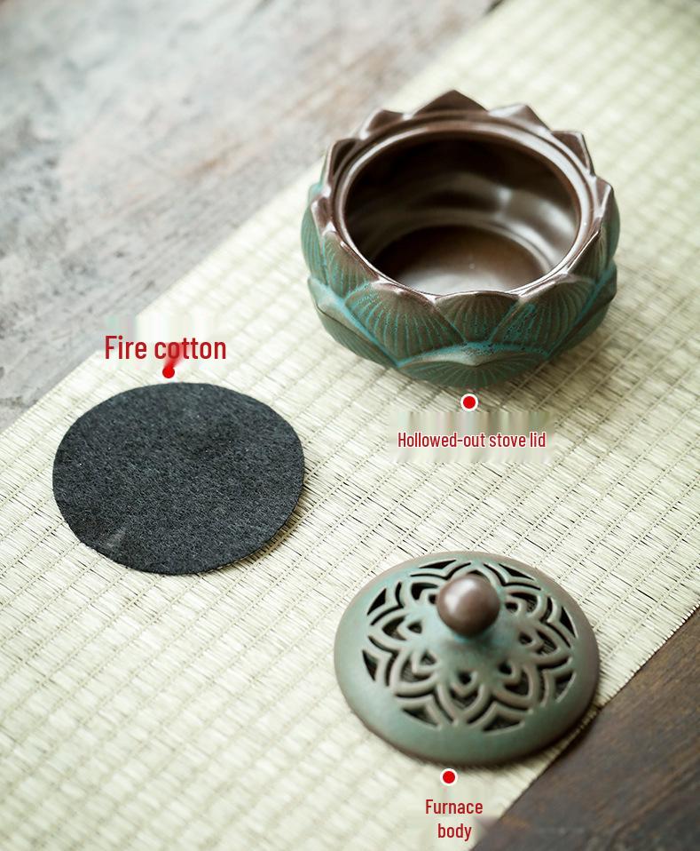 Ceramic Lotus Incense Burner for Mugwort & Sandalwood - Home Health Care Decor.