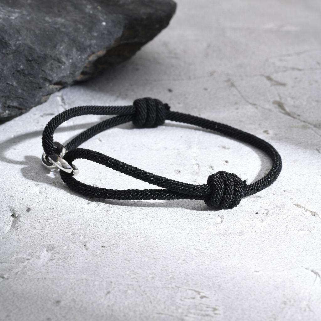 Black Milan Rope Bracelet for Men,Stainless Steel Double Ring Adjustable Bracelet,Trendy Jewelry Gift