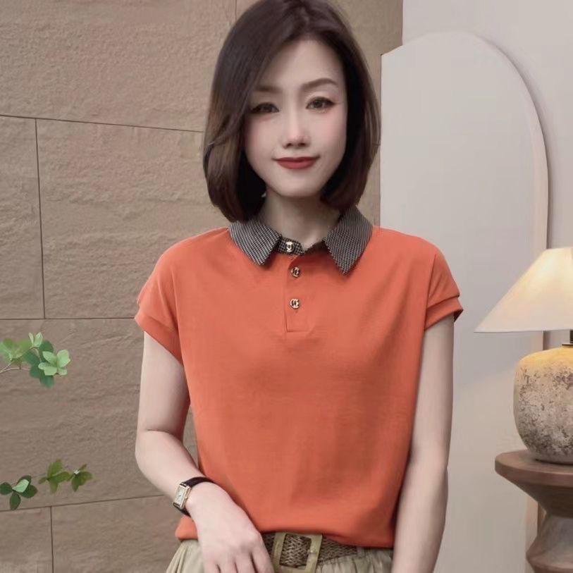 Haine de vară pentru femei Mamele poartă Tricou POLO Acoperind Burtica Top la Modă Culoare Solidă Subțire Casual Rever Tricou Larg pentru Femei