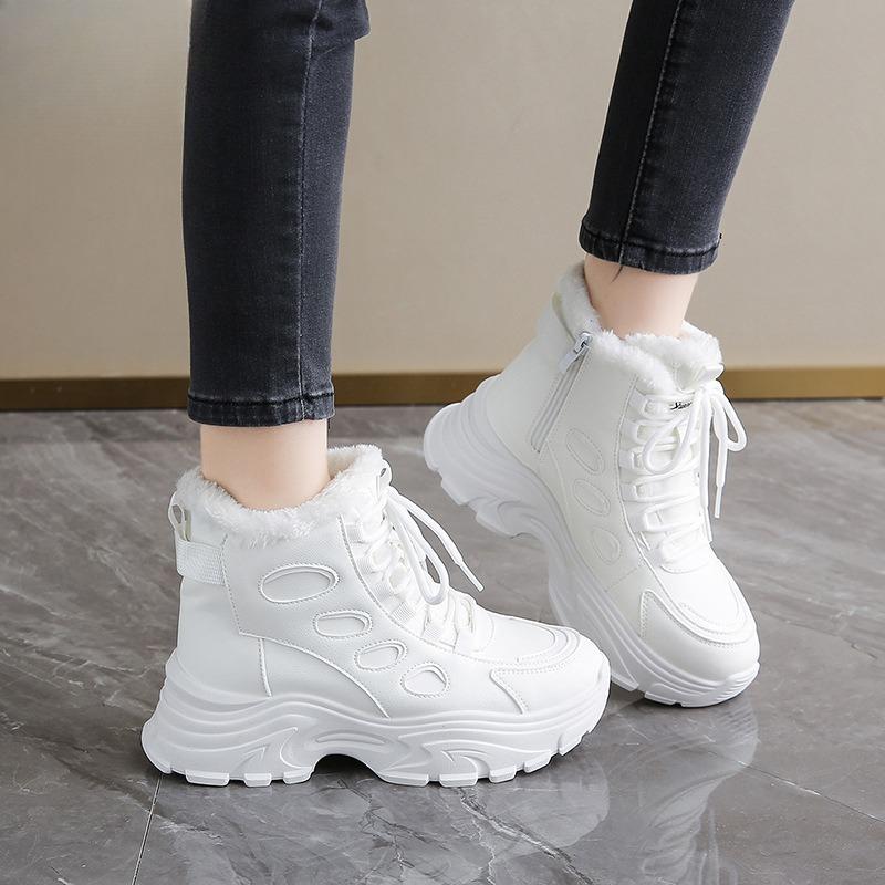 Winter Chunky Women's Short Plush Snow Boots Outdoor Warm Comfortable Ankle Boots Female Lace-up Wedge Casual Shoes Botas Mujer
