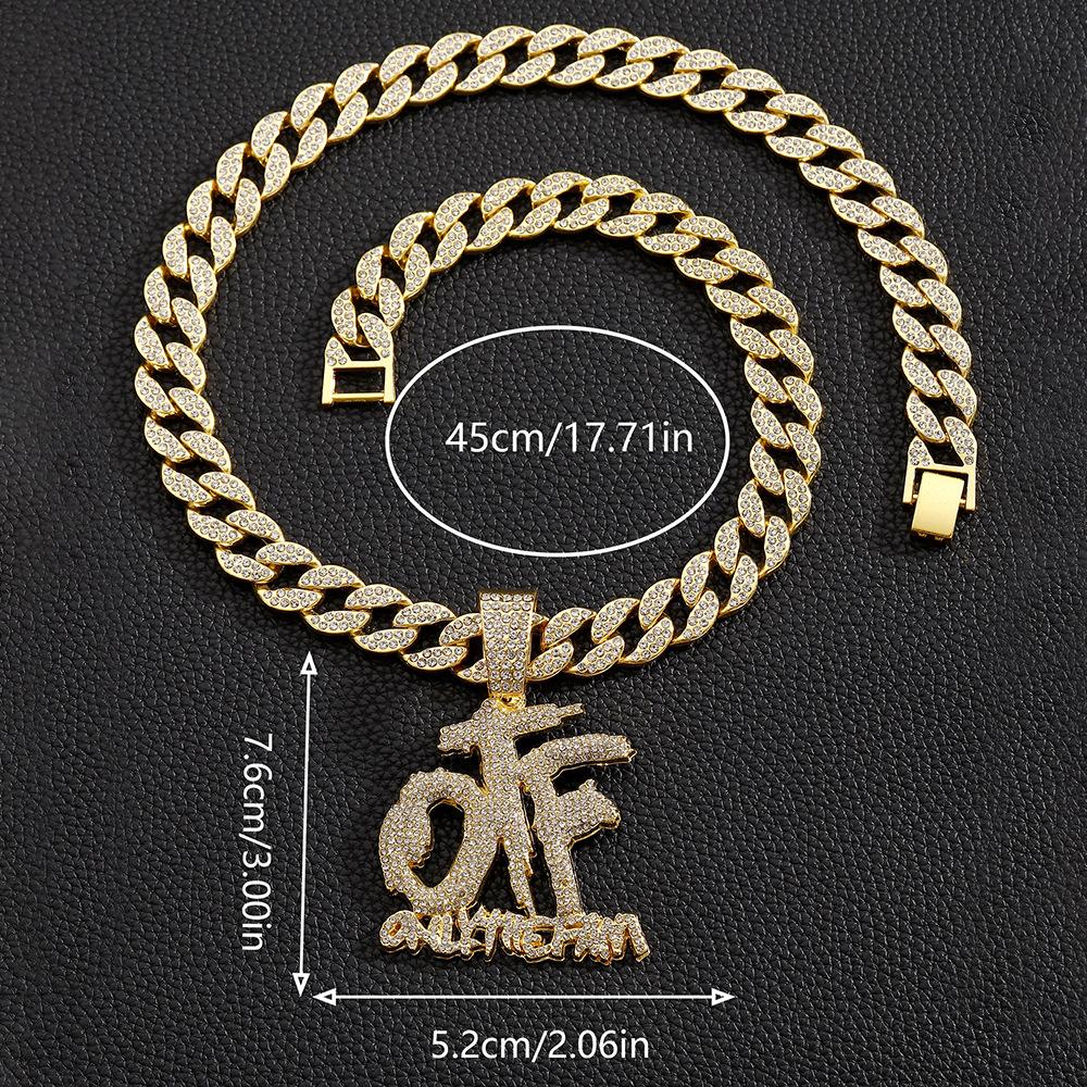 Hip Hop Otf Letter Necklace Men And Women Hip Hop Personality Versatile Trend Cuban Chain Jewelry Set