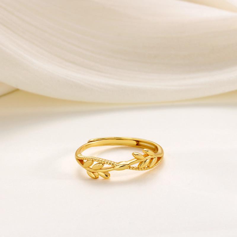 S925 Sterling Silver Wheat Ear Open Ring for Women - Elegant, Simple, Branch & Leaf Design