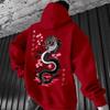 Black Dragon Cherry Blossom Print Hoodie Loose Drop Shoulder Unisex Pullover Sweatshirt Couples Winter Casual Wear