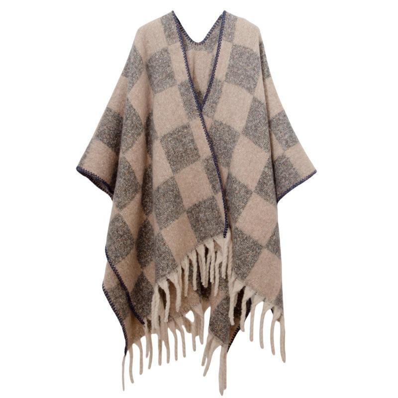 New autumn and winter circle yarn imitation mohair thickened jacquard checkered cross shawl