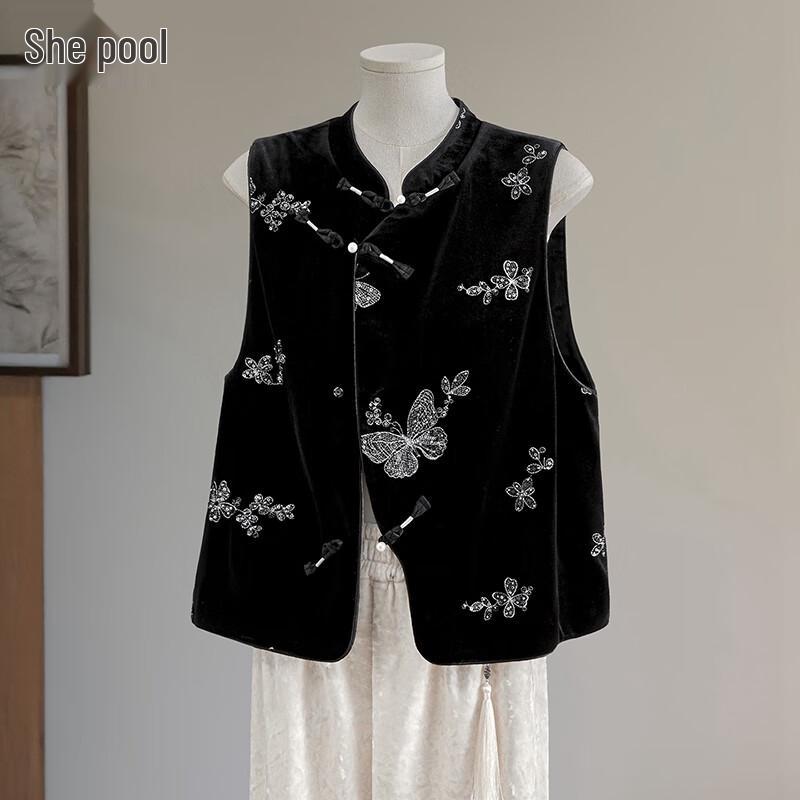 

Женский ретро бархатный жилет со стойкой и застежкой на дисковые пуговицы S