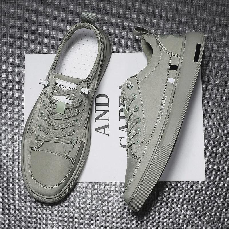 Pánské korejské nazouvací plátěné boty – Jednobarevné ležérní plátěné boty na jaro a podzim