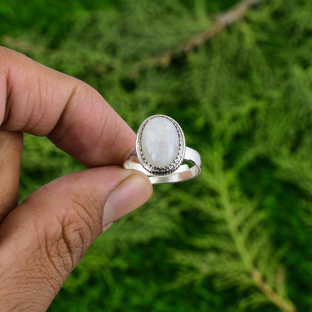 Mothers day Sale 925 Sterling Silver Rainbow Moonstone Gemstone Statement Ring