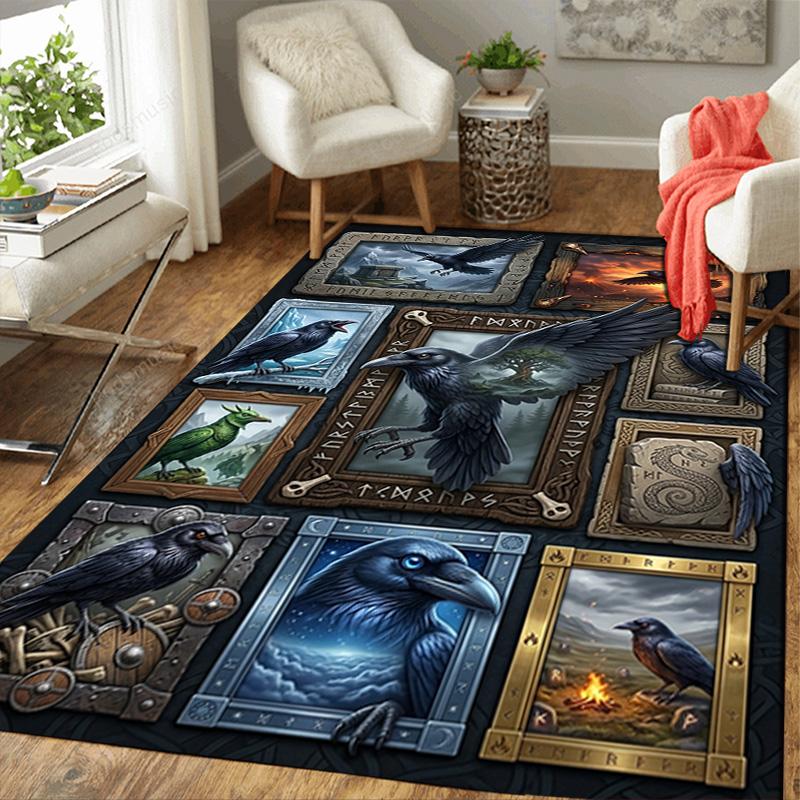 Raven Art Compilation Pattern Rug Floor Mat for Living Room or Bedroom Soft and Comfortable Carpet a Gift for Birthday and Holiday.