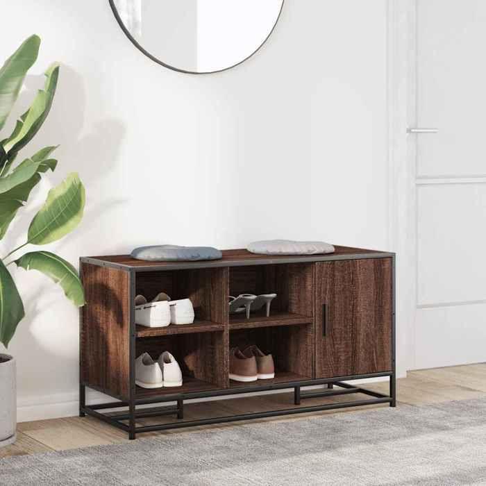 VidaXL Banc à chaussures chêne marron bois d'ingénierie et métal, banc, banquette de couloir, siège de couloir, banc de 849218