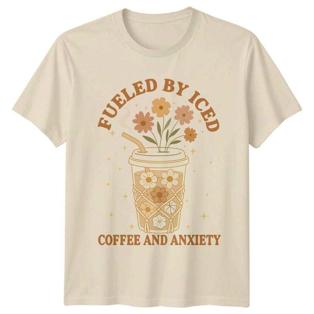 Fueled By Iced Coffee And Unisexs TShirt Boho Floral Coffee Humor