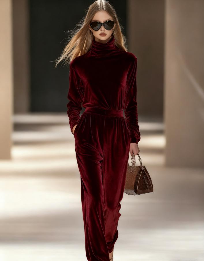 Ladies' Autumn and Winter Velvet Fashion Solid Color Leisure Set