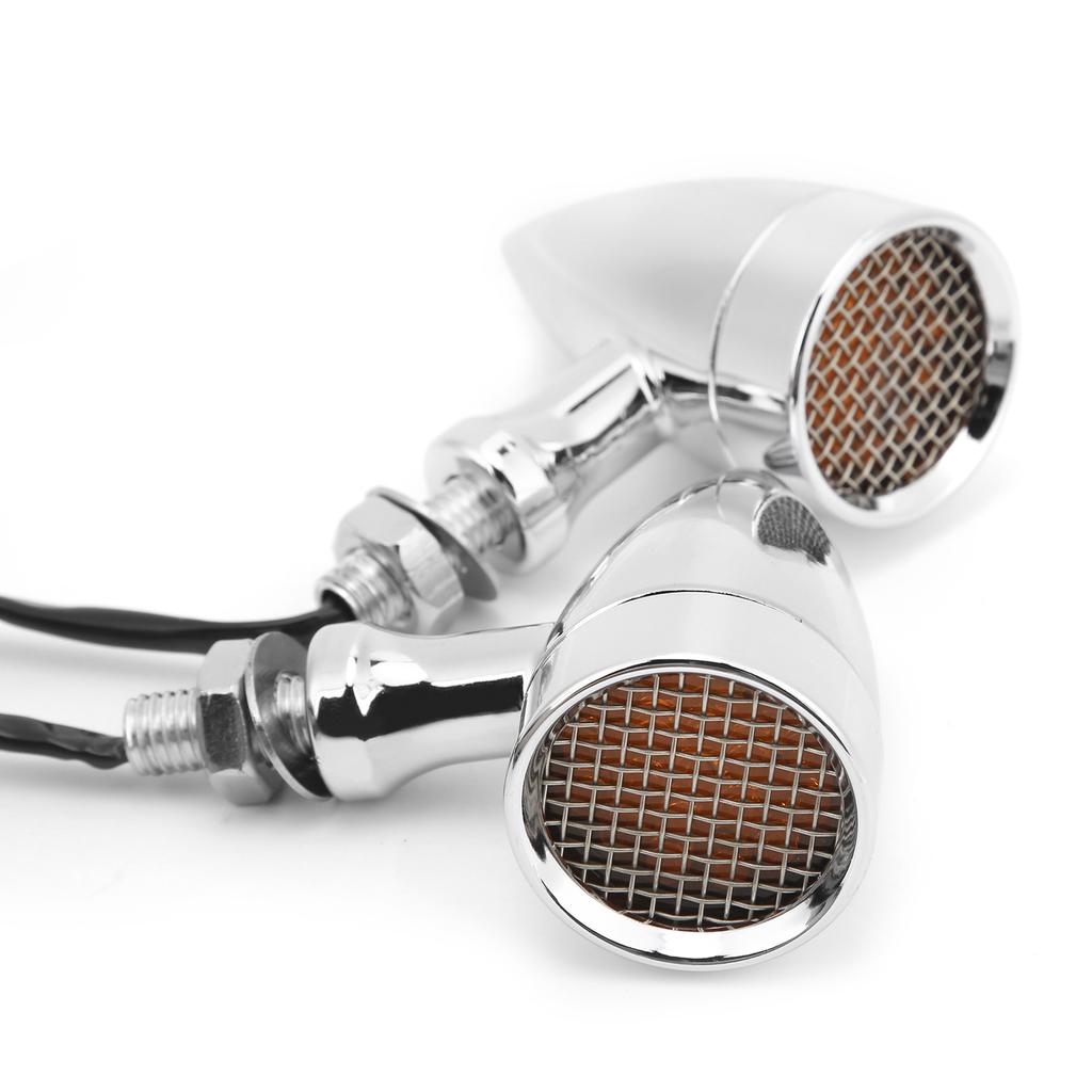 2pcs Motorcycle LED Turn Signal Lamp 12V 10mm Amber Light Chrome Plated Shell Universal