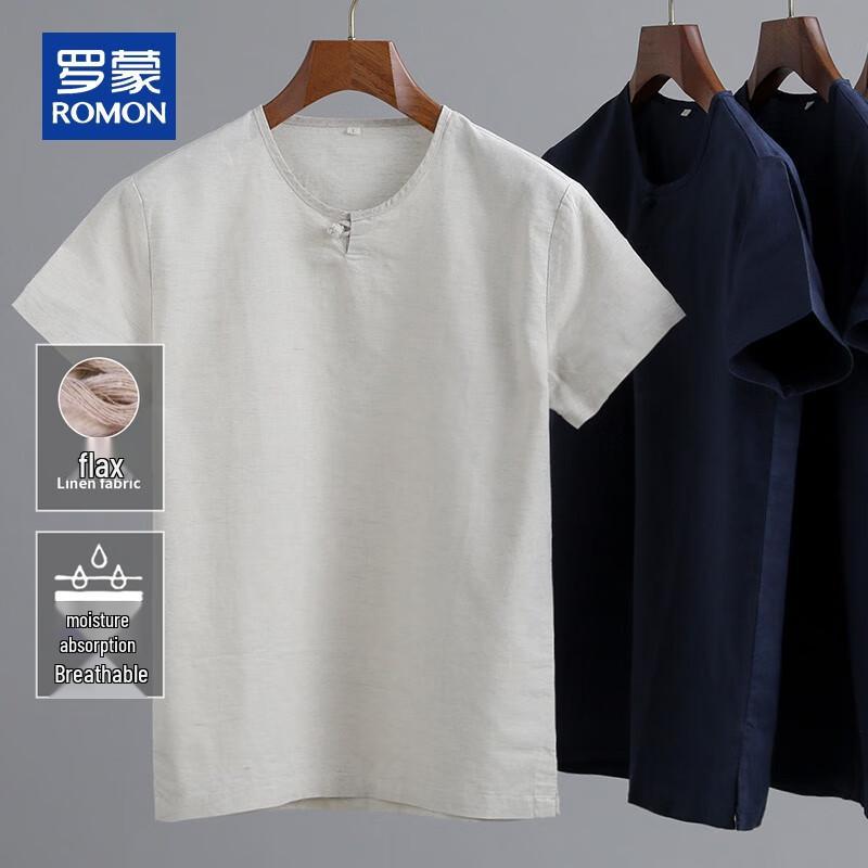 ROMON Men s Linen Blend Cooling Short Sleeve T-Shirt 2XL
