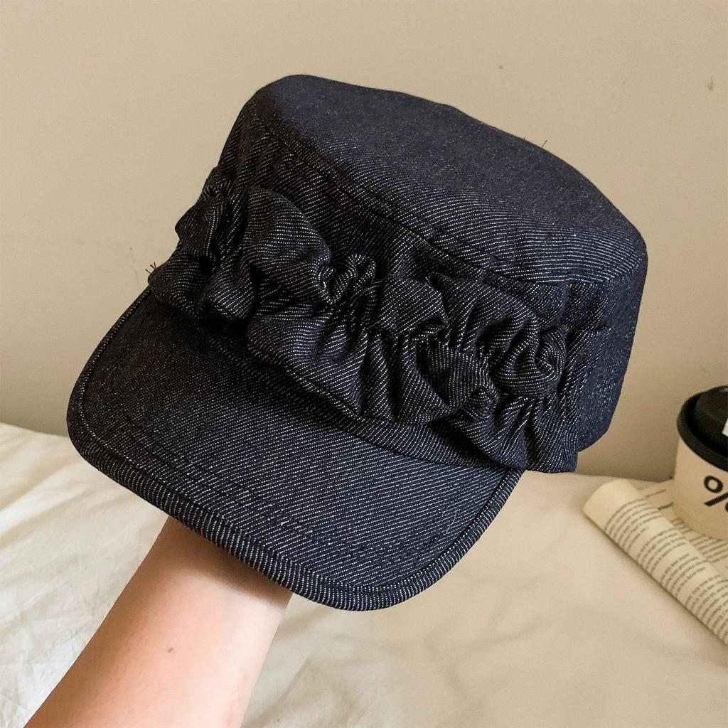 Denim flower bow flat top equestrian hat women's spring summer versatile face cap newsboy hat