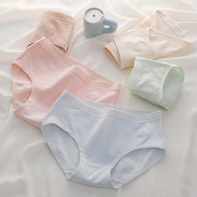 Women's Low Waist Vertical Striped Cotton Panties Simple Comfortable Briefs Four Seasons Wearable Underwear
