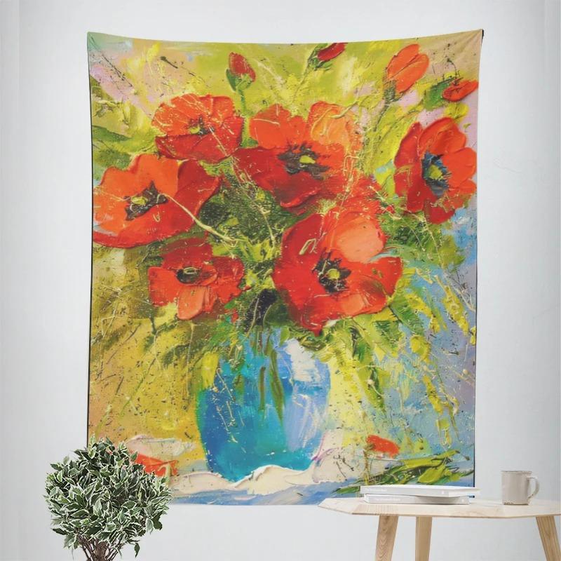 Oil Painting Potted Flowers Decorative Tapestry Home Wall Decoration Office Living Room Tapestry