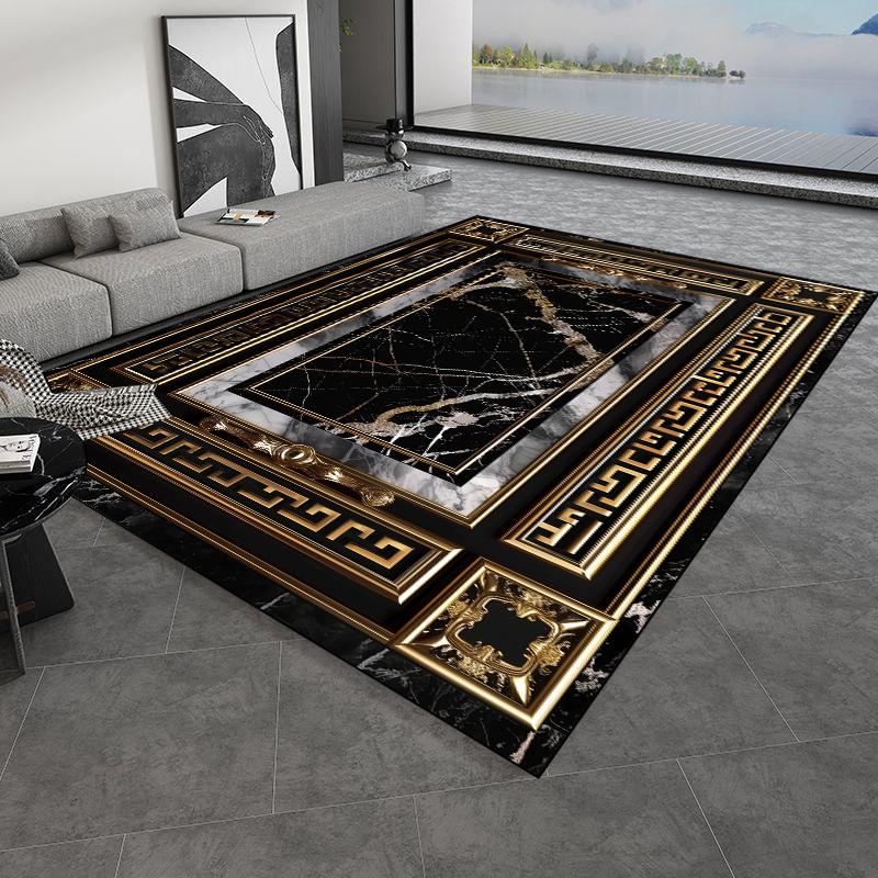 European Style Retro Carpets Luxury Marble Gold Rug Living Room Sofa Area Floor Mat Hotel Decoration Hall Hallway Large Carpet