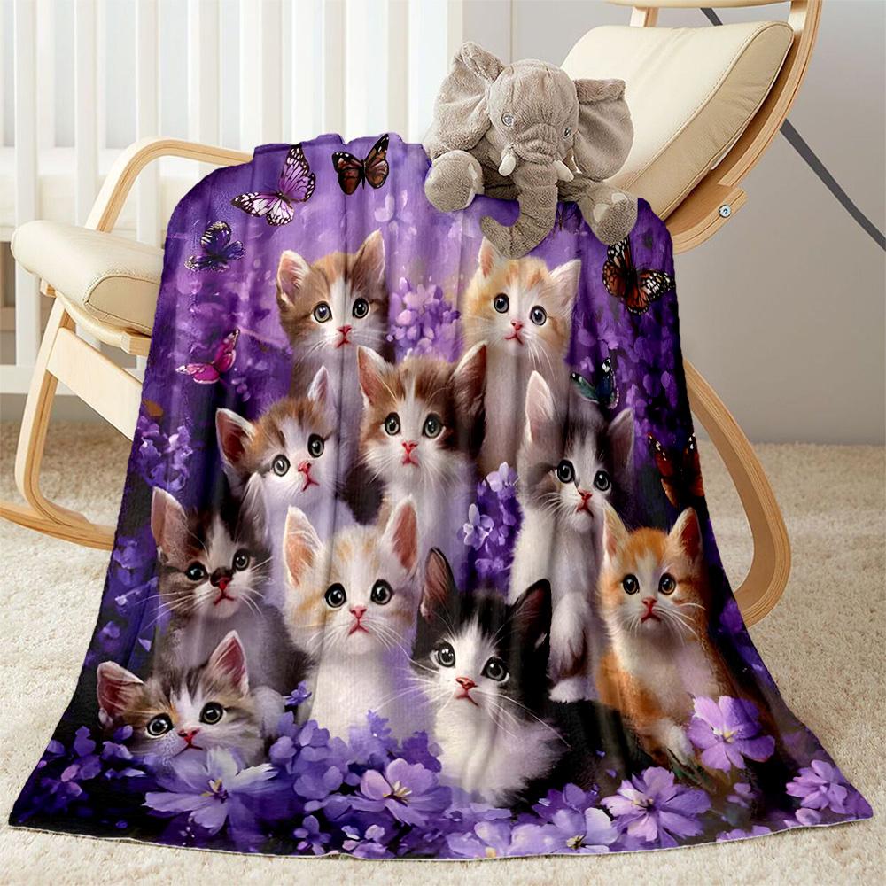 Cats In A Garden Flannel Blanket,Lightweight,Office Blanket,Sofa Blanket,Comfortable Blanket