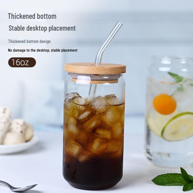 Taza creativa de vidrio de borosilicato para lata de refresco con tapa