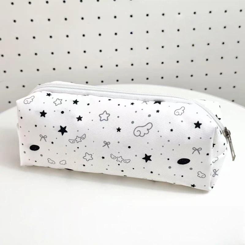 1Pcs Star Cloud Bow Print Large Capacity Canvas Pencil Pouch Zipper Pen Bag Ideal Gift for Back to School