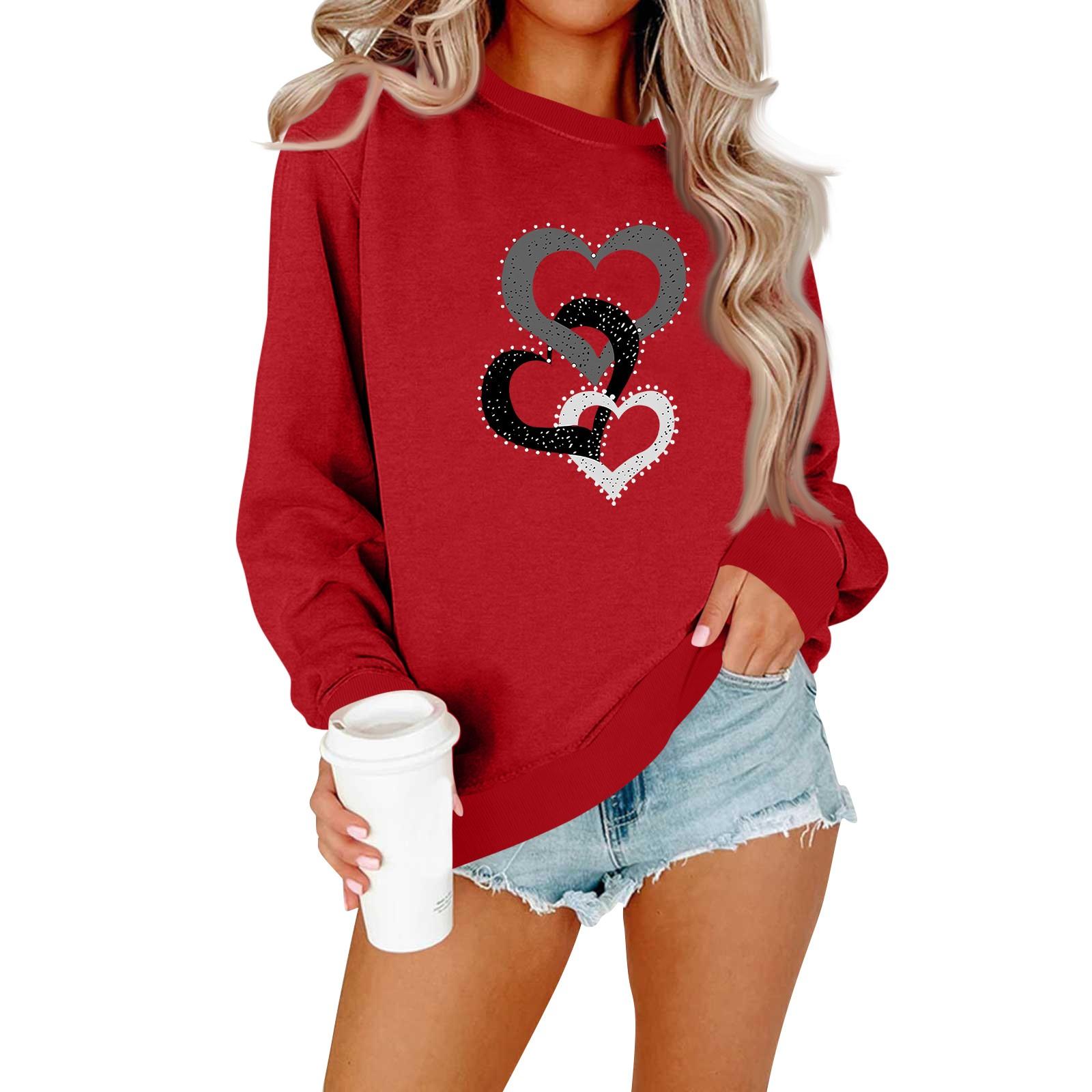 Женская модная повседневная толстовка с длинными рукавами и круглым вырезом с принтом ко Дню святого Валентина S 1898₽