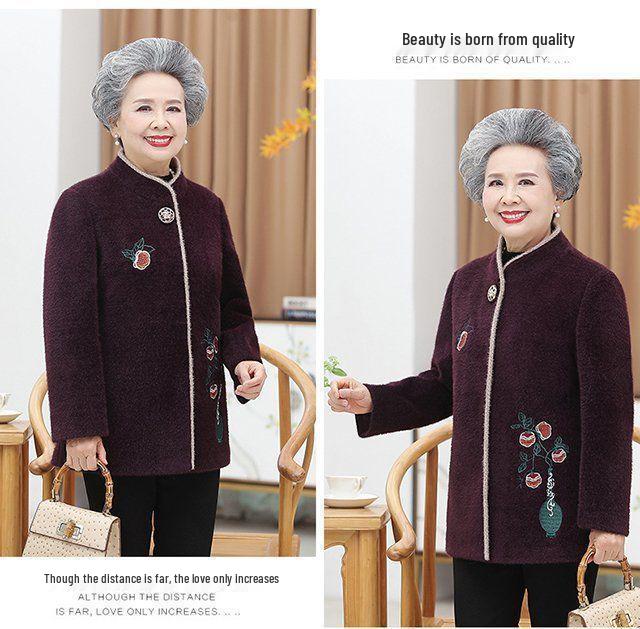 Grandma Style Mink Velvet Coat: Thickened Autumn-Winter Wear for Women Aged 60-70