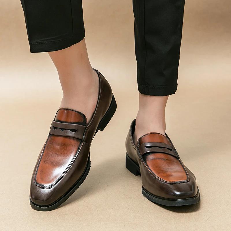 Fashion Loafers Round Toe Slip-On Business Handmade Pu Leather Wedding Shoes for Men Size 38-48  Formal Shoes Men
