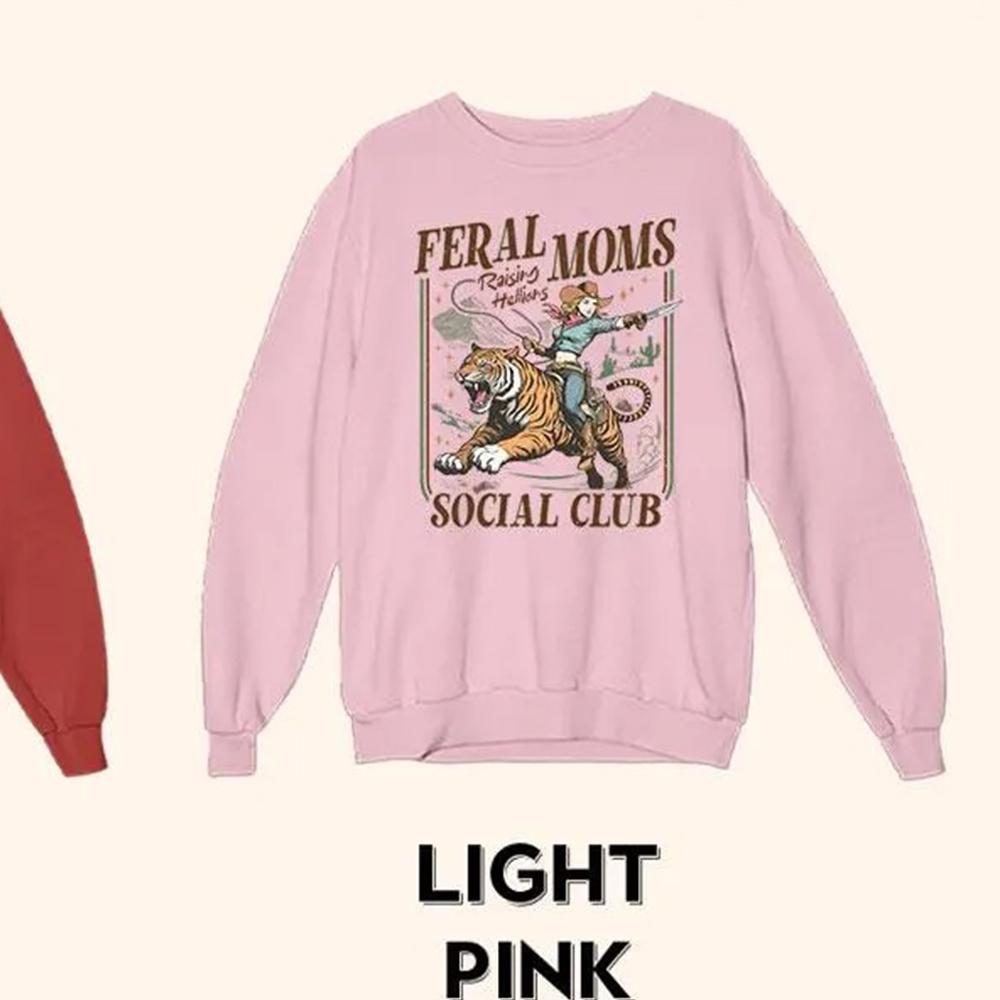 Women Vintage Feral Moms Social Club Sweatshirt Bookish Mama Vintage Graphic Unisex Y2K Pullovers Funny Sweatshirt Streetwear