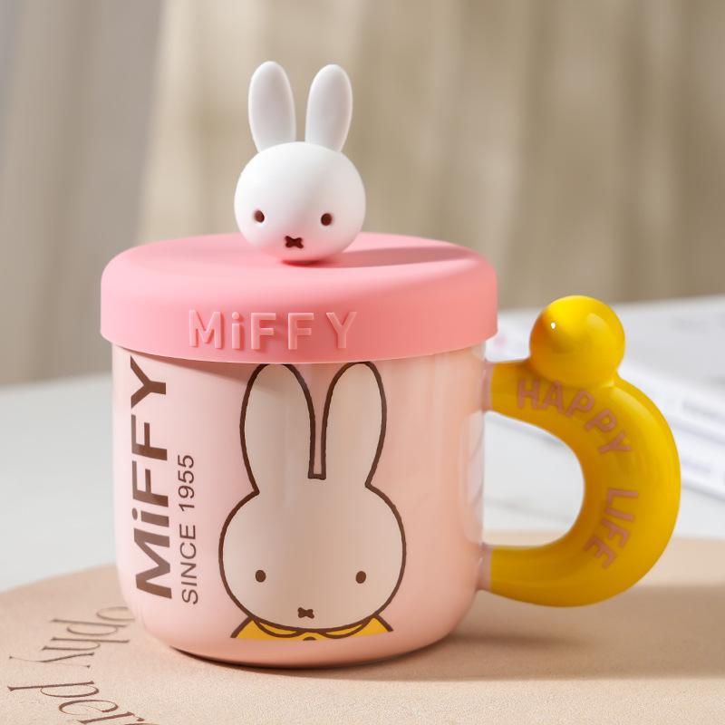 High Value Cartoon Miffy Ceramic Cup with Lid for Home Cute Couple Water Cup Gift Box Creative Souvenir Mug