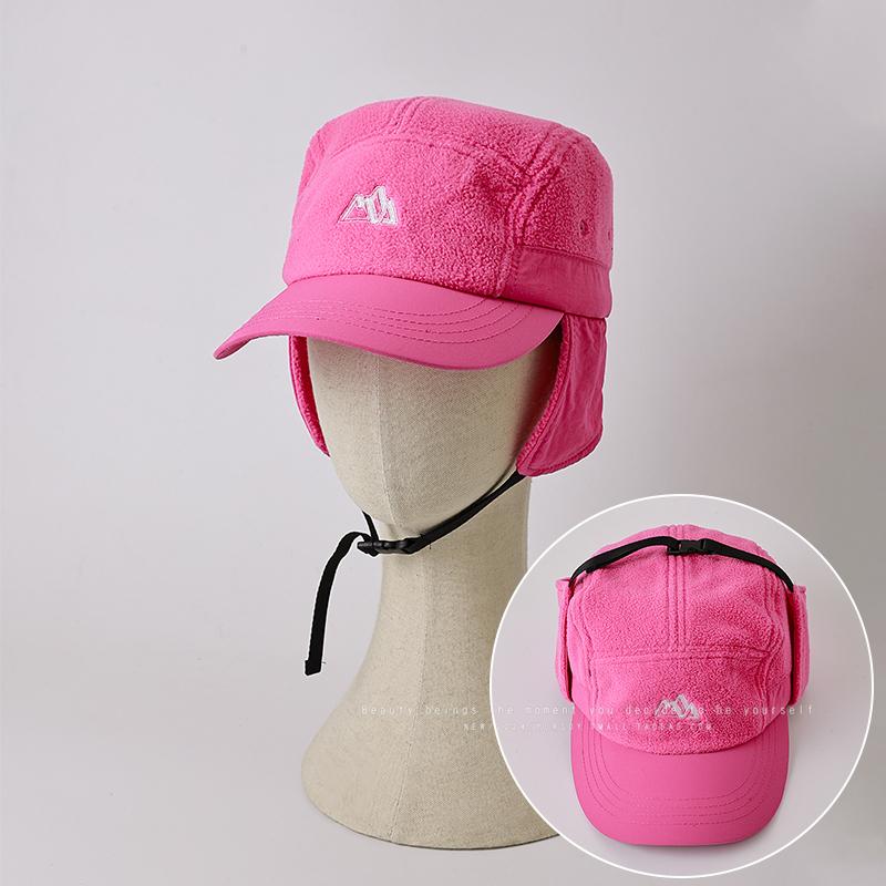 

Retro autumn and winter cycling ear protection pilot hat female face small warm cotton hat outdoor mountaineering baseball cap M（56-58cm） троянди рожеві кольору