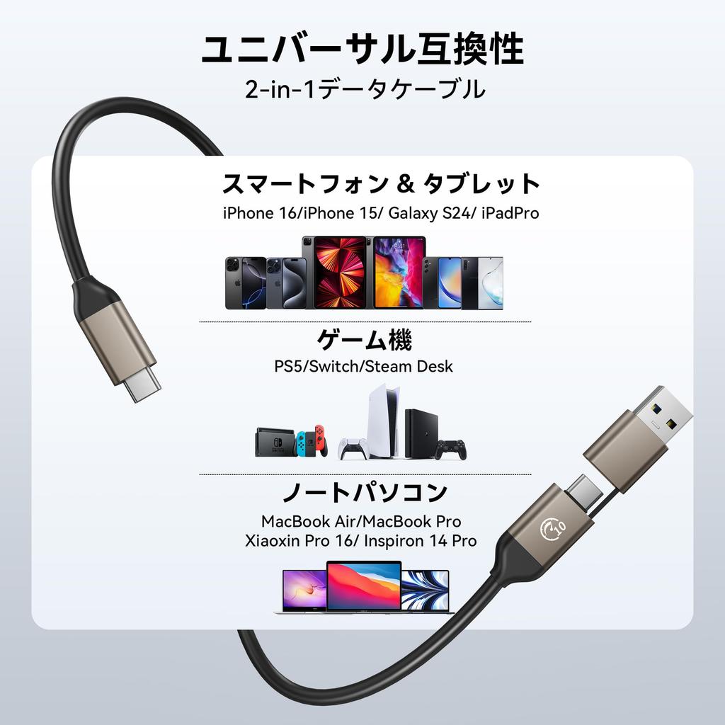 Yottamaster External SSD Maximum 2 in 1 Cable Strap Portable SSD Small and Lightweight Compatible with iPhone 256GB, 460MB/s, USB-C/A & Included,