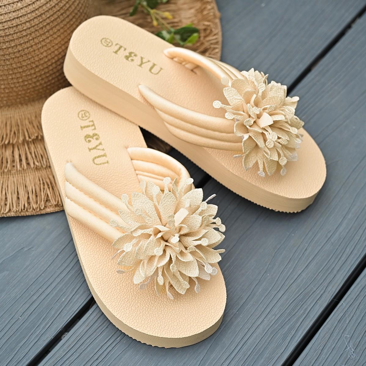 

Шлепанцы большого размера женские красивые шлепанцы с цветком повседневные универсальные шлепанцы на платформе удобные и легкие пляжные шлепанцы 42