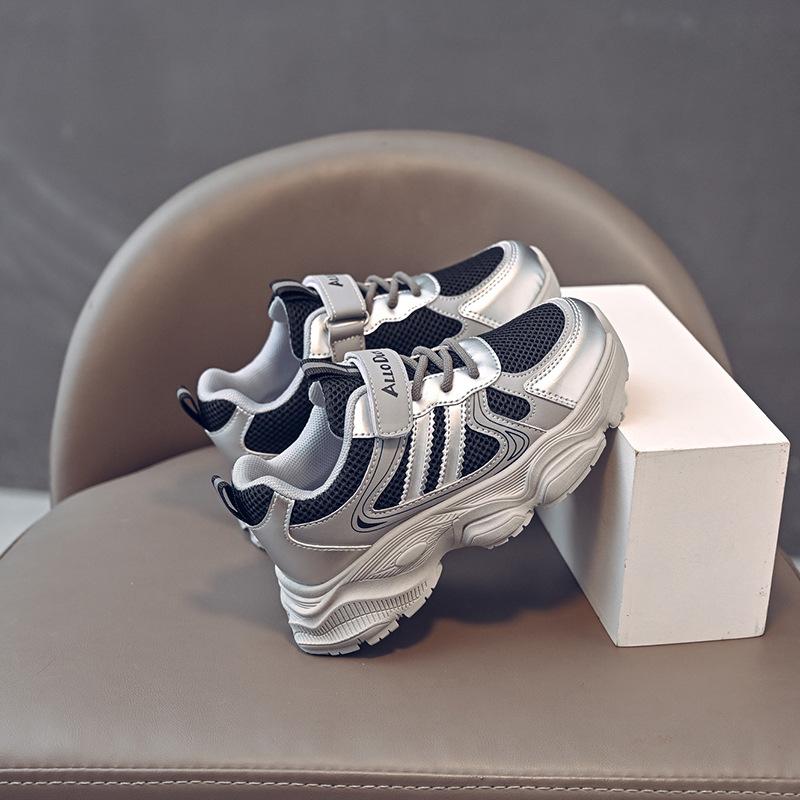 

Кроссовки для мальчиков с двойной сеткой, дышащие, износостойкие, папины туфли, нескользящая мягкая подошва для девочек, детские кроссовки на все времена года 37 чёрный