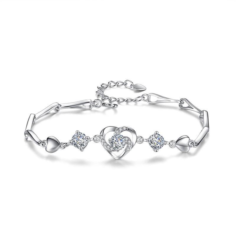 Fashion Chain Heart-shaped Diamond Inlaid Women's Bracelet