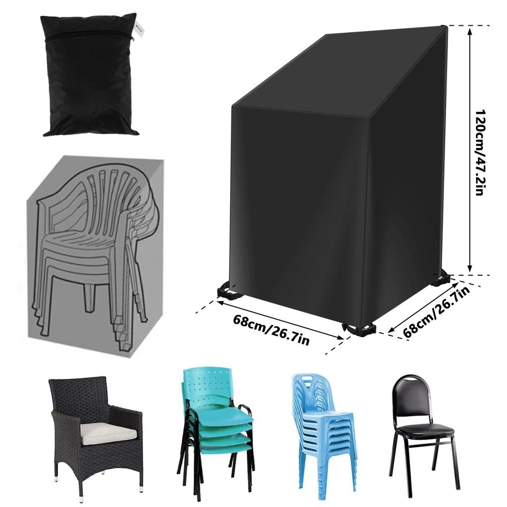 Stacked Chair Dust Cover 210D Oxford Cloth Waterproof Garden Chair Cover with Storage Bag Furniture Protector Cover for Outdoor