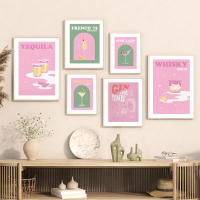 Rosa Cocktail Whisky Mojito Tequila Getränke Poster Drucke Leinwand Malerei Nordische Wandkunst Bilder Für Küche Bar Raum Dekor