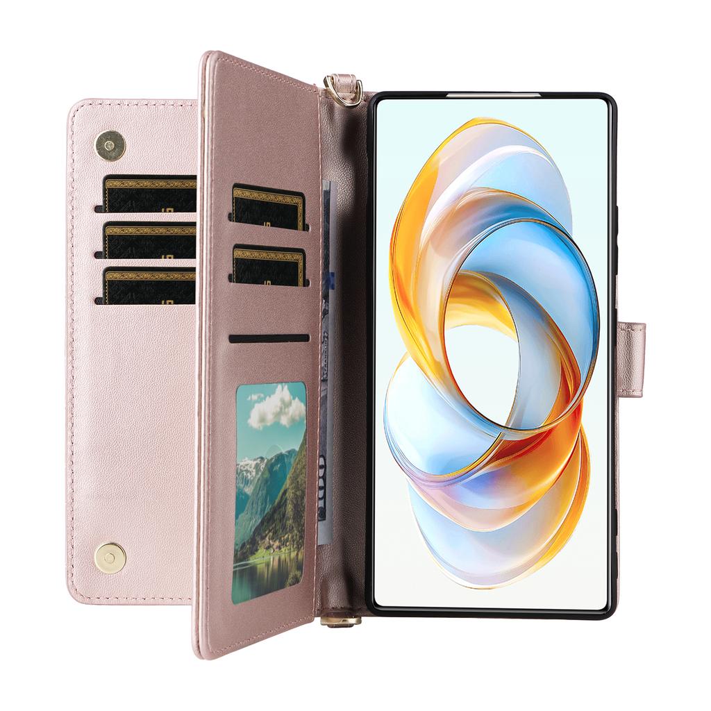 For ZTE nubia Z70S Ultra 5G/nubia Z70 Ultra 5G Wallet Case with Shoulder/Wrist Strap Leather Phone Cover Stand
