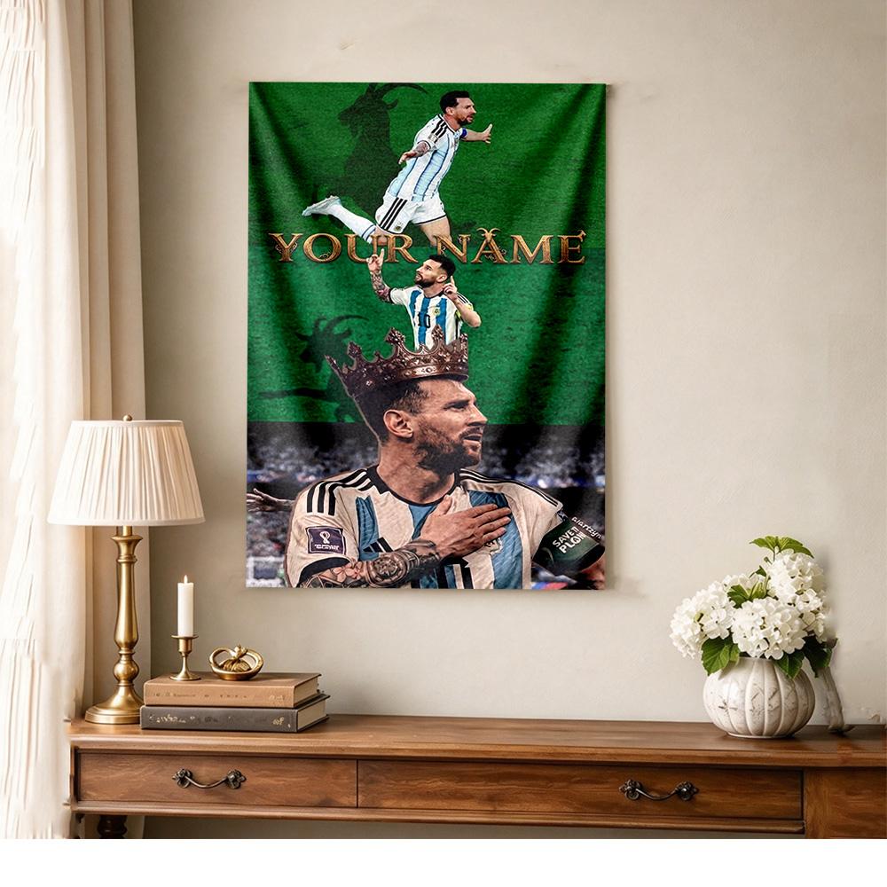 Football Messi Customize Text Tapestry Cozy Personalized Tapestry Non-Fading Color Great for Studio Apartment Four Seasons Decor