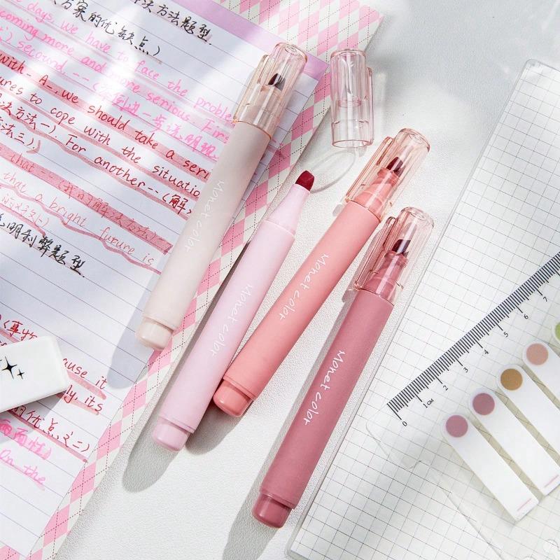 4pcs Soft Touch Fluorescent Gel Pens In Pink Morandi Color, Water-Based Ink, Round Tip, Suitable For Office Supplies, Writing