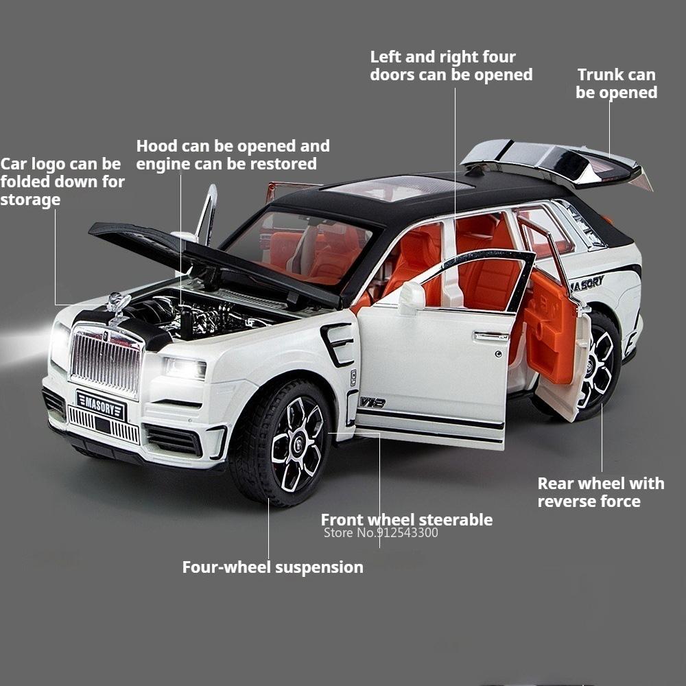 1:24 Cullinan Phantom Car Model Toy Doors Opened Shock Absorption Cars Front Wheel Steer Pull Back Vehicle Hobby Collections
