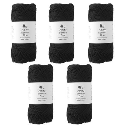 Raw Wool Knitworm Amity Cotton Fine 5 Ball 25g Made In Set, Medium-fine, (approx. 80m), 100% Cotton, Japan, 112.Black