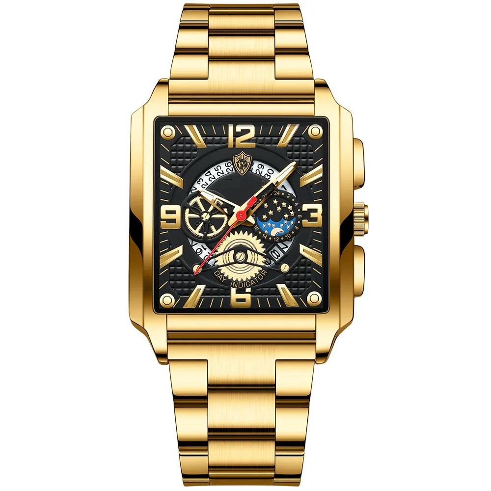 

Мужские квадратные водонепроницаемые спортивные кварцевые часы из нержавеющей стали, деловые наручные часы