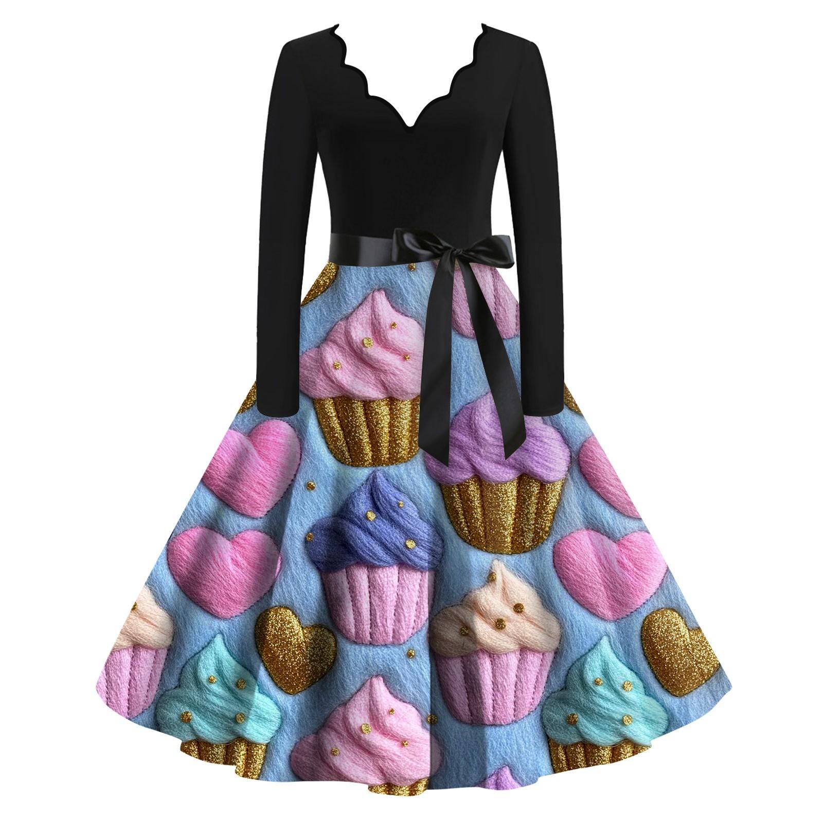 

Женское облегающее платье свободного кроя с V-образным вырезом и длинными рукавами в стиле «День святого Валентина» с принтом в виде сердец XXL синий