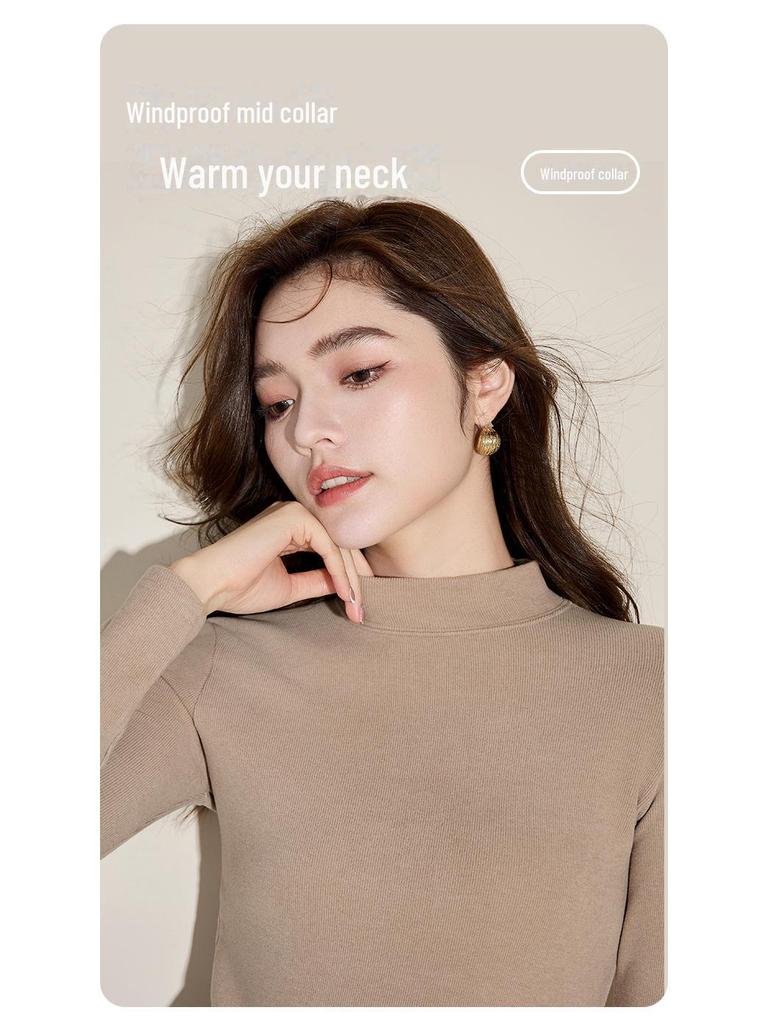 Women's Cashmere Slim Fit Half Turtleneck Long Sleeve Top for Autumn/Winter