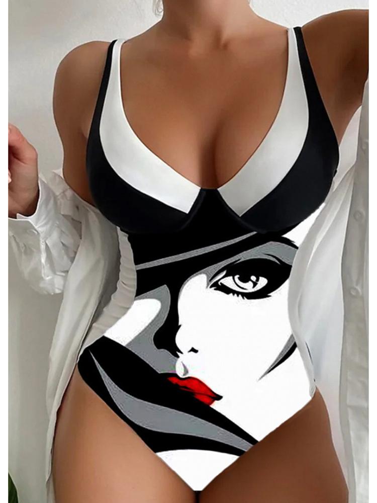 Striped Sports Swimsuit Women Swimwear White Black Simple Fashion One Piece Bodysuit Swimming Suit Summer Bathing Bikinis