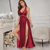 European & American Sexy Women's Long Split Mesh Halter Nightgown